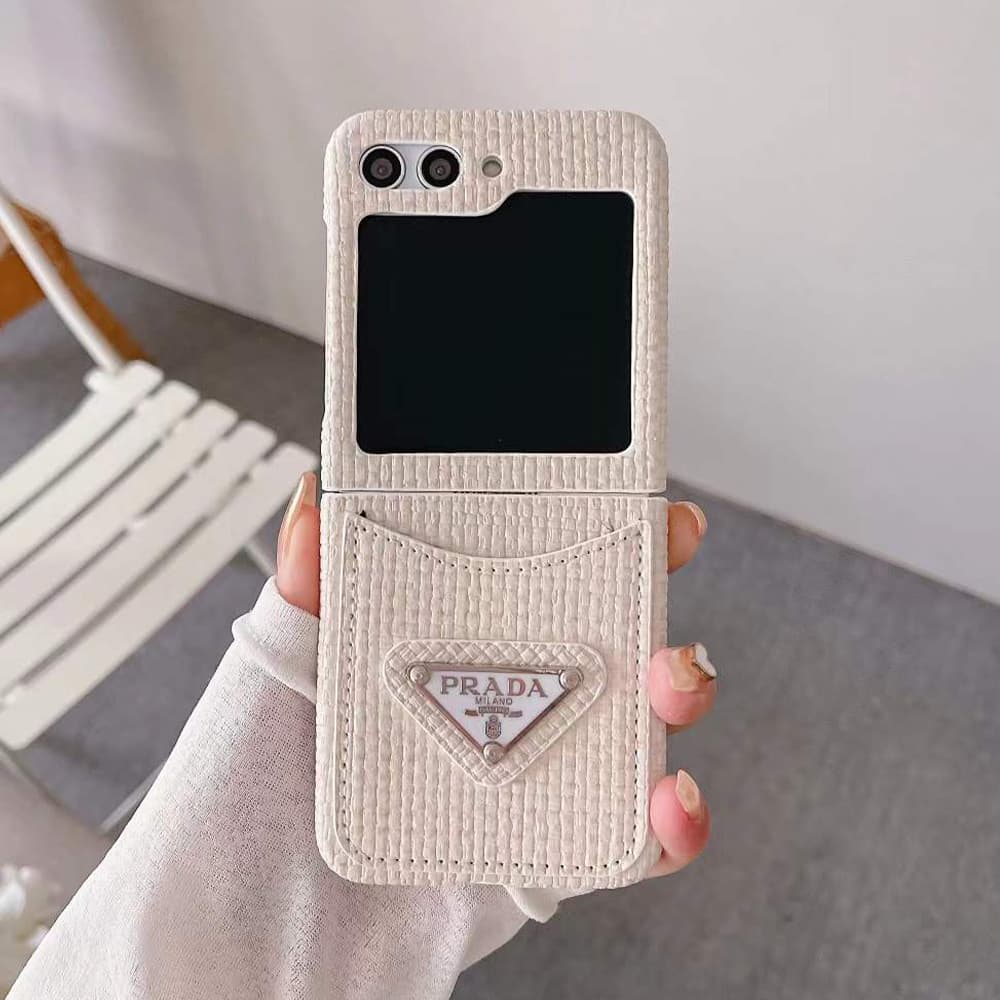 Prada Woven Fabric with Metal Triangle Logo & Card Slot Galaxy Z Flip Case