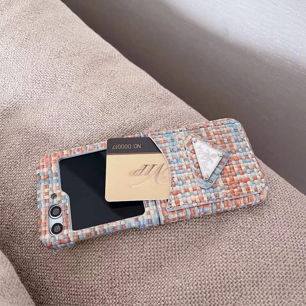 Prada Woven Fabric with Metal Triangle Logo & Card Slot Galaxy Z Flip Case