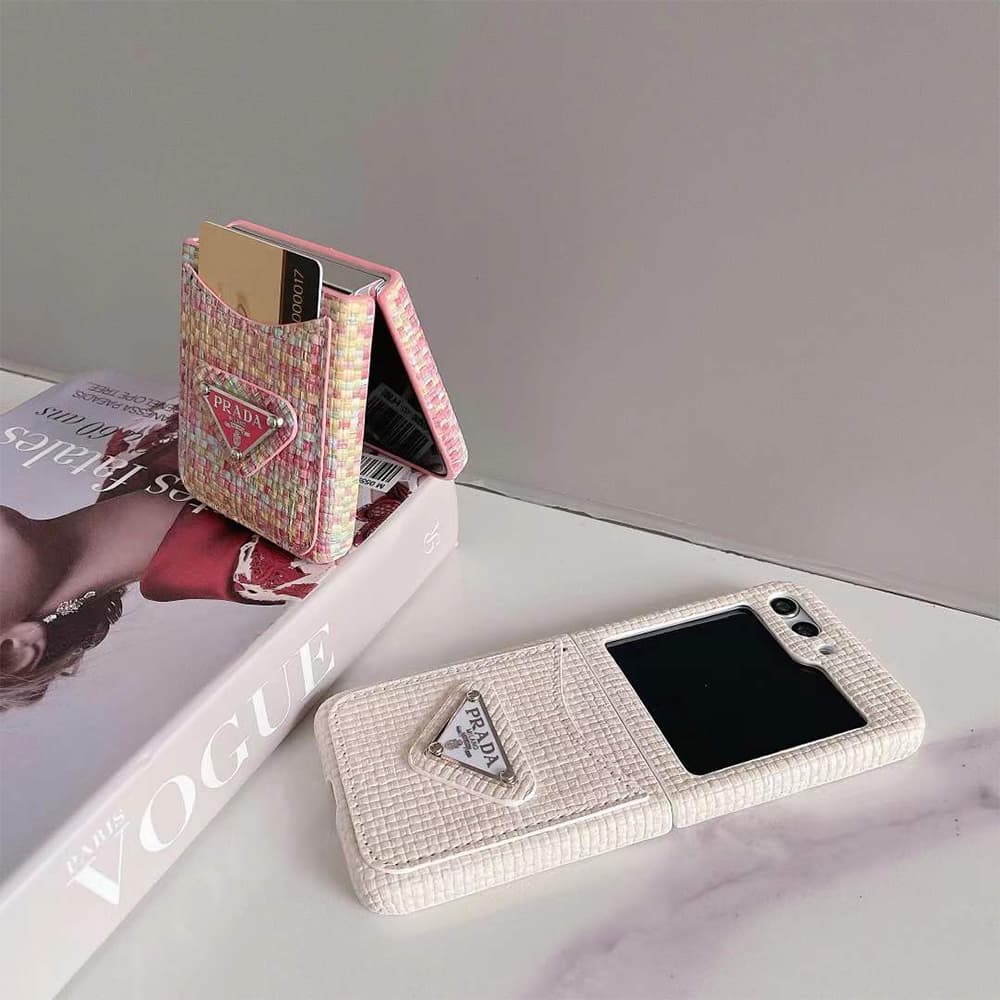 Prada Woven Fabric with Metal Triangle Logo & Card Slot Galaxy Z Flip Case