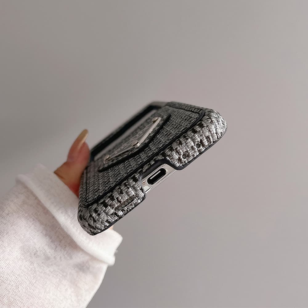 Prada Woven Fabric with Metal Triangle Logo & Card Slot Galaxy Z Flip Case