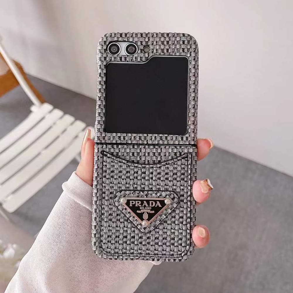 Prada Woven Fabric with Metal Triangle Logo & Card Slot Galaxy Z Flip Case