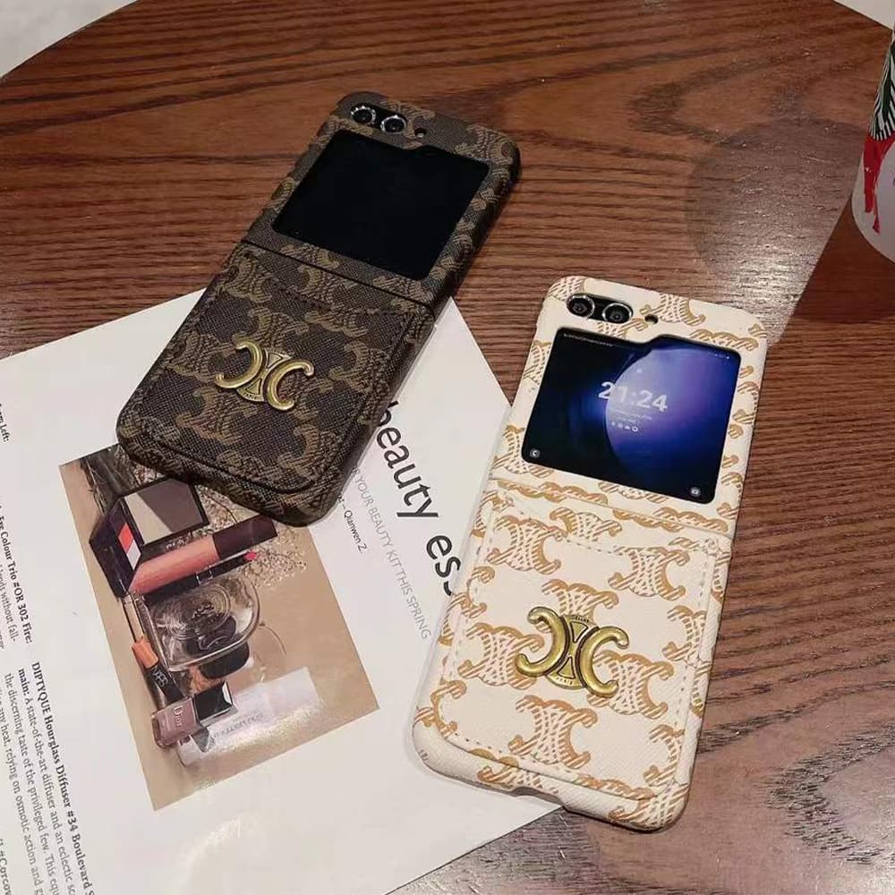 Celine Triomphe Canvas with Metal Logo & Card Slot Galaxy Z Flip Case