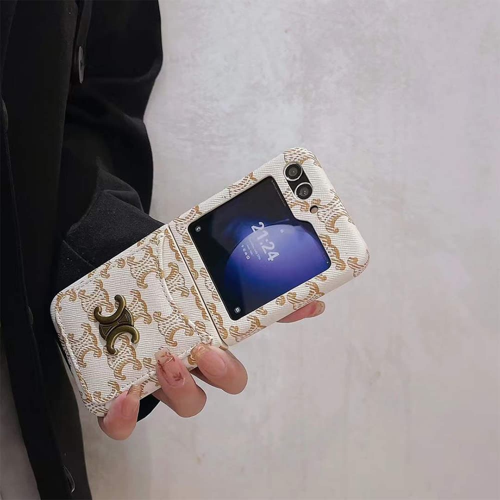 Celine Triomphe Canvas with Metal Logo & Card Slot Galaxy Z Flip Case