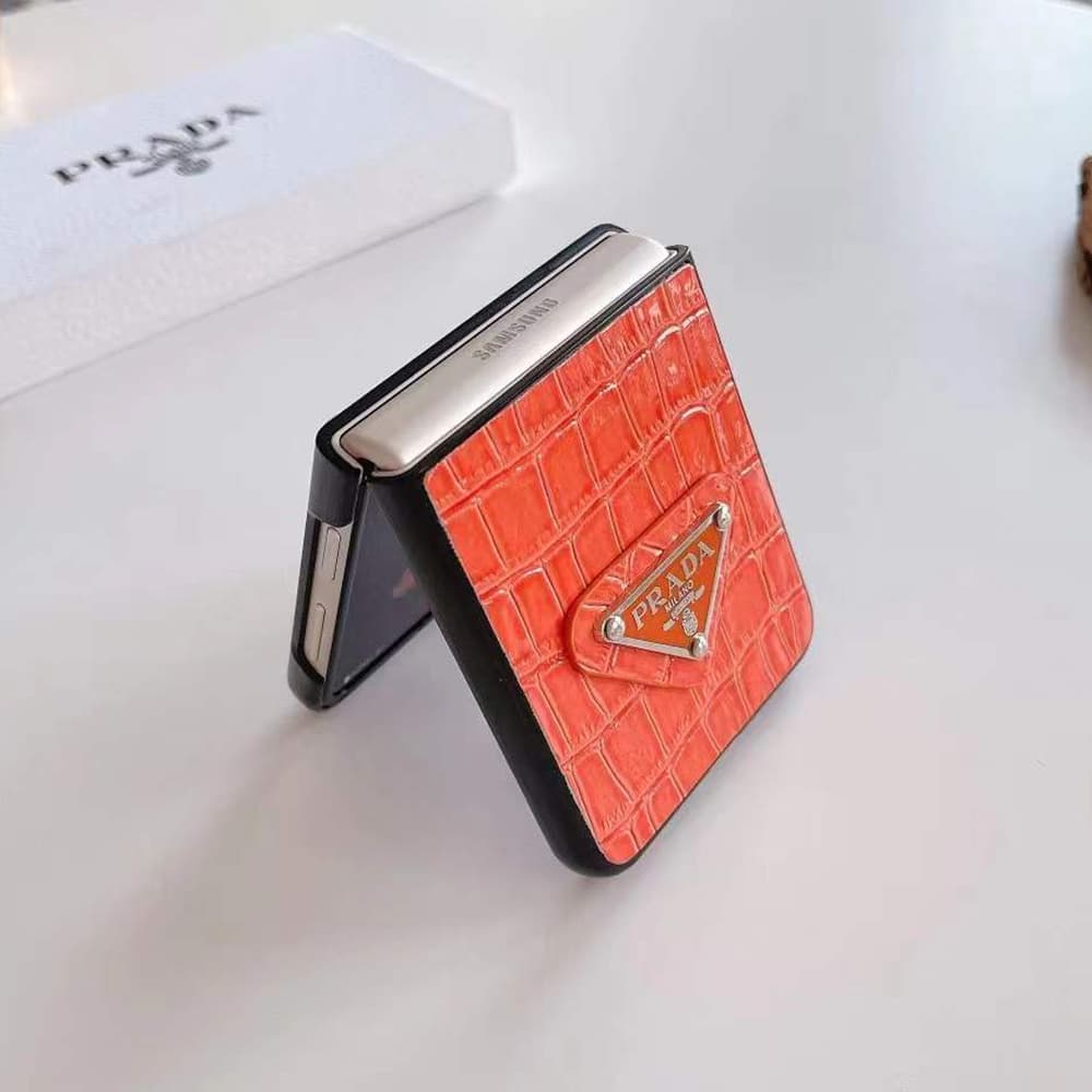 Prada Crocodile Texture with Metal Triangle Logo Galaxy Z Flip Case