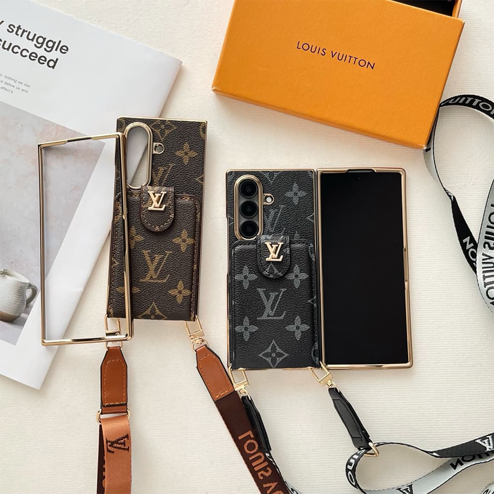 LV Card Holder & Crossbody Strap Samsung Galaxy Z Fold Case - Monogram Pattern
