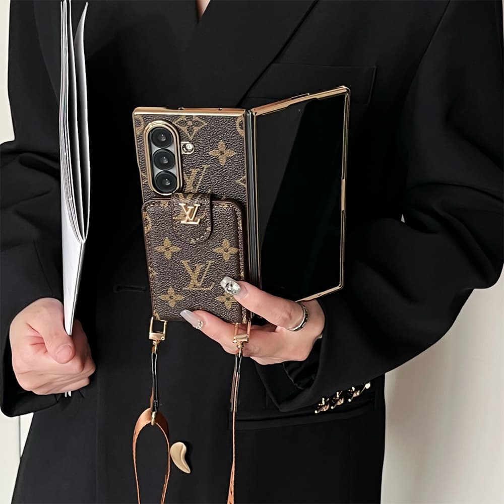 LV Card Holder & Crossbody Strap Samsung Galaxy Z Fold Case - Monogram Pattern