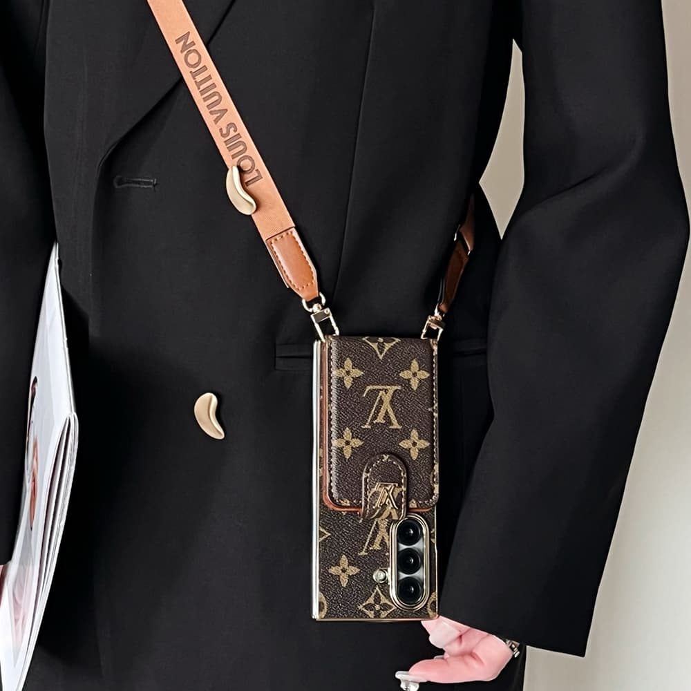 LV Card Holder & Crossbody Strap Samsung Galaxy Z Fold Case - Monogram Pattern