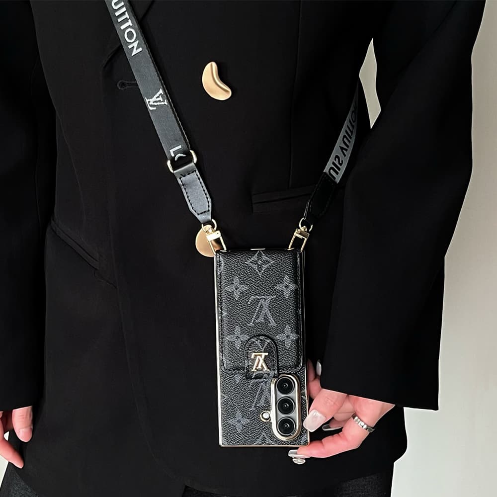 LV Card Holder & Crossbody Strap Samsung Galaxy Z Fold Case - Monogram Pattern