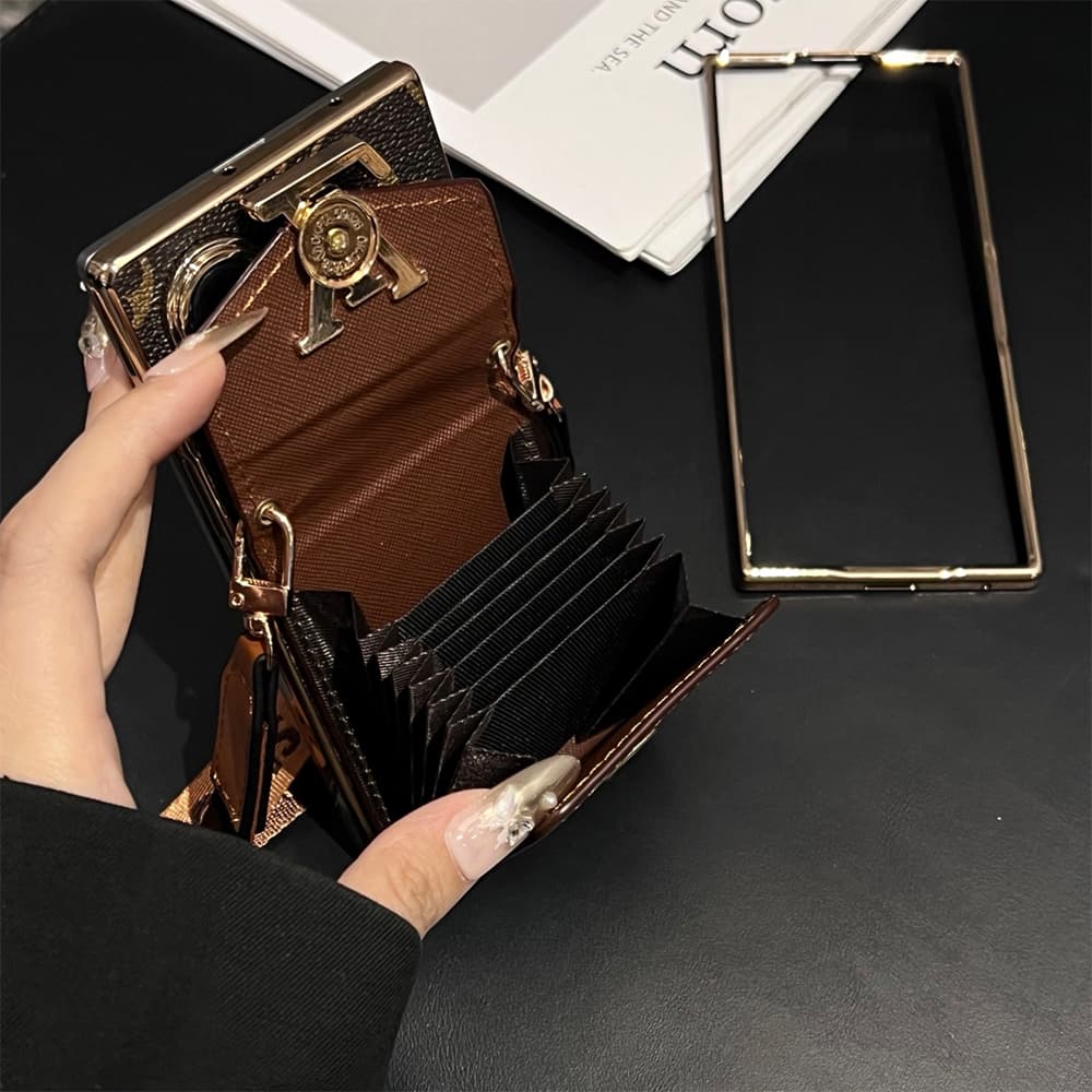 LV Accordion Card Holder & Crossbody Strap Samsung Galaxy Z Fold Case - Large Metal Buckle