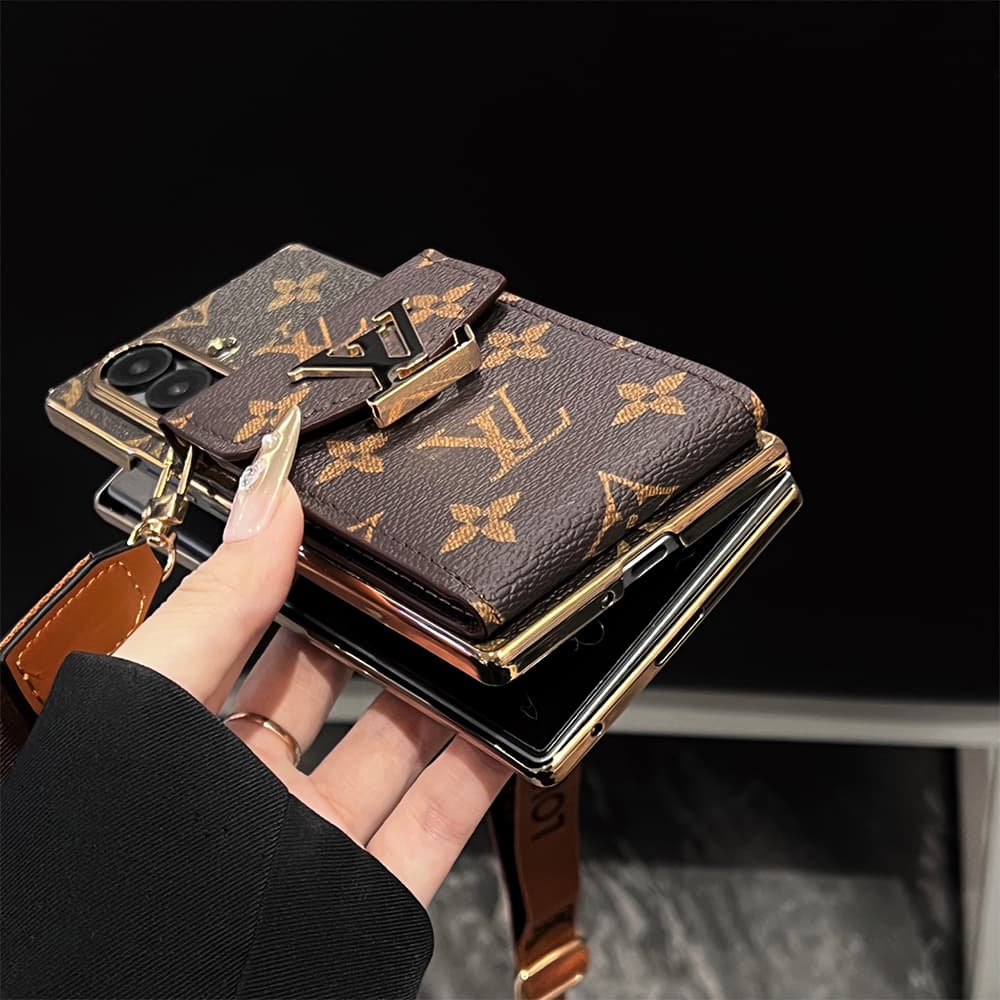 LV Accordion Card Holder & Crossbody Strap Samsung Galaxy Z Fold Case - Large Metal Buckle