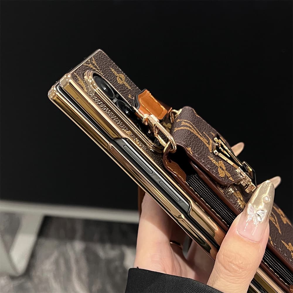 LV Accordion Card Holder & Crossbody Strap Samsung Galaxy Z Fold Case - Large Metal Buckle