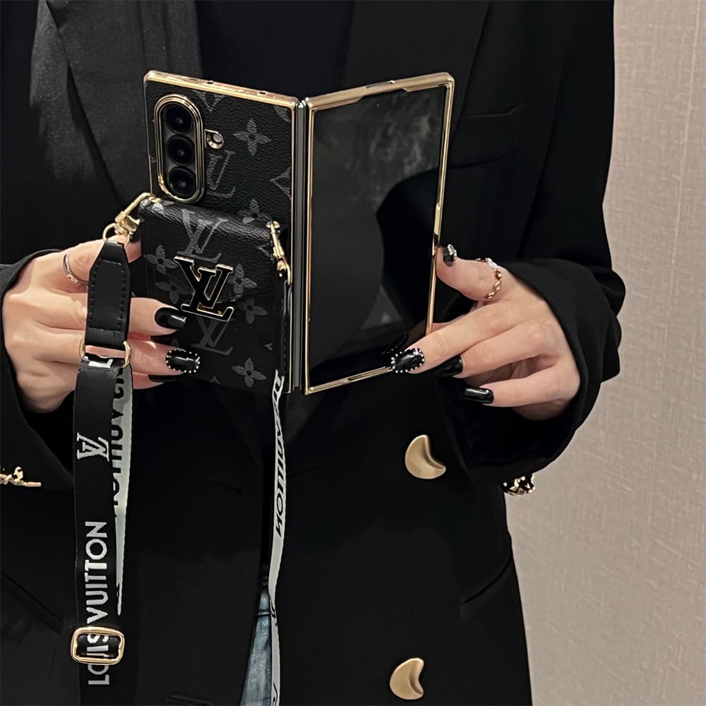 LV Accordion Card Holder & Crossbody Strap Samsung Galaxy Z Fold Case - Large Metal Buckle