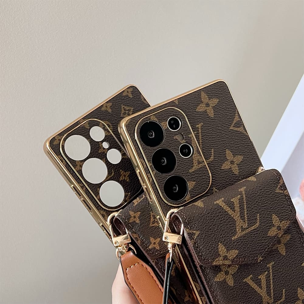 LV & Gucci Accordion Card Holder & Premium Electroplated Gold Frame Samsung Galaxy S Case
