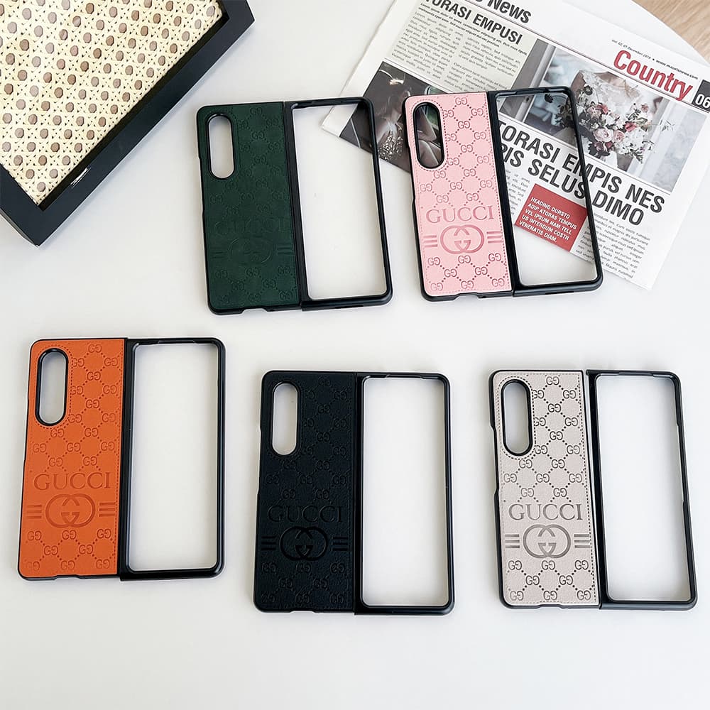 Gucci Embossed GG Supreme Leather Samsung Galaxy Z Flip Fold Case