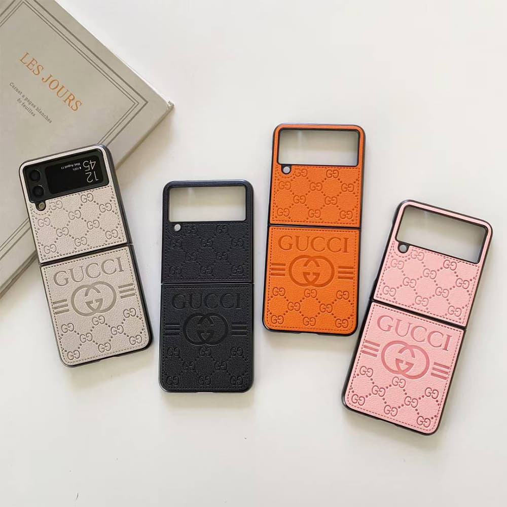 Gucci Embossed GG Supreme Leather Samsung Galaxy Z Flip Fold Case