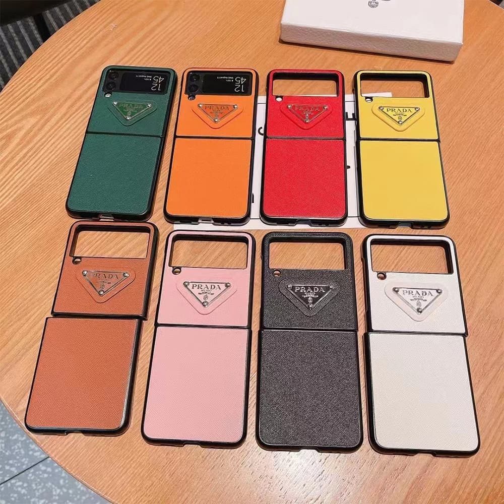 Prada Saffiano Leather Triangle Logo Samsung Galaxy Z Flip Fold Case