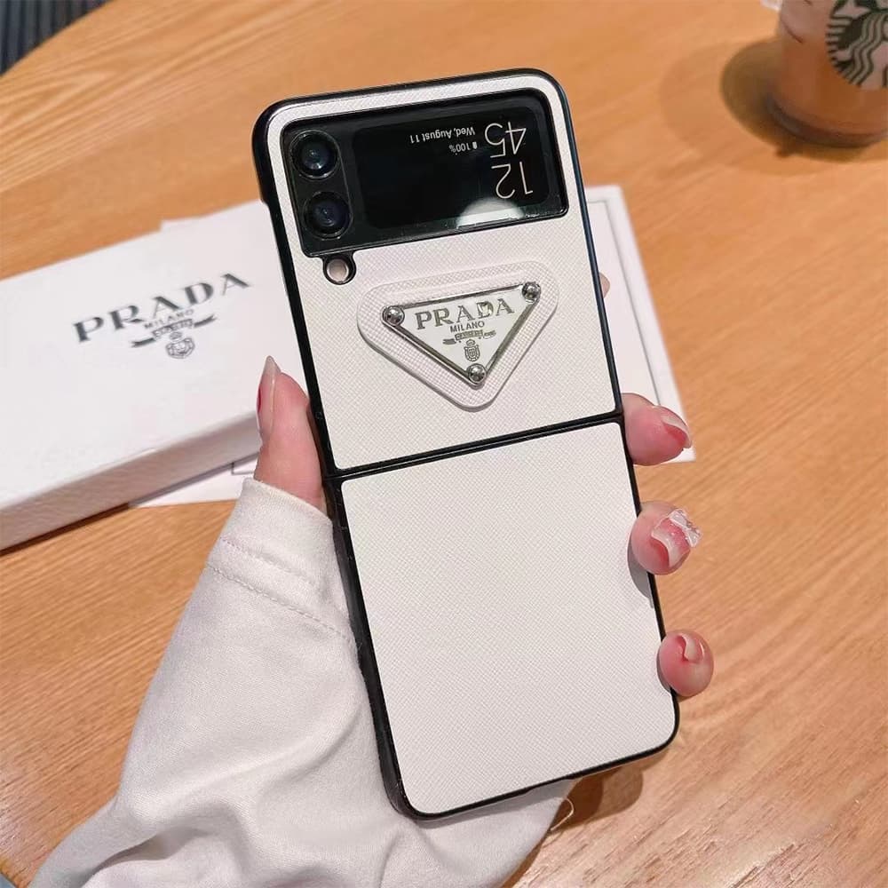 Prada Saffiano Leather Triangle Logo Samsung Galaxy Z Flip Fold Case