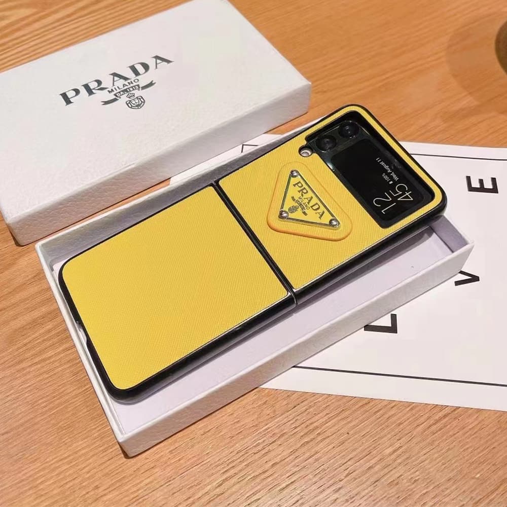 Prada Saffiano Leather Triangle Logo Samsung Galaxy Z Flip Fold Case