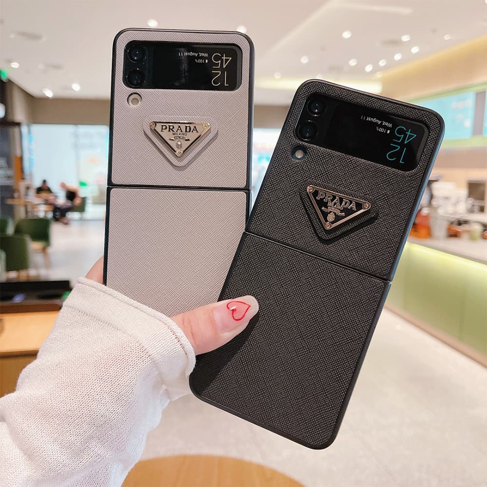 Prada Saffiano Leather Triangle Logo Samsung Galaxy Z Flip Fold Case