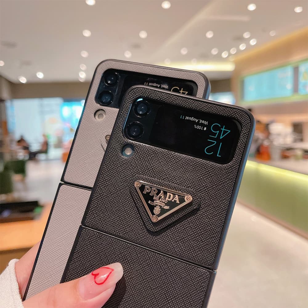 Prada Saffiano Leather Triangle Logo Samsung Galaxy Z Flip Fold Case