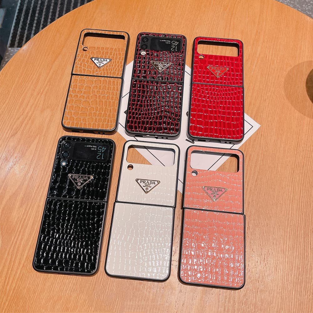 Prada Glossy Croc Triangle Logo Samsung Galaxy Z Flip Fold Case