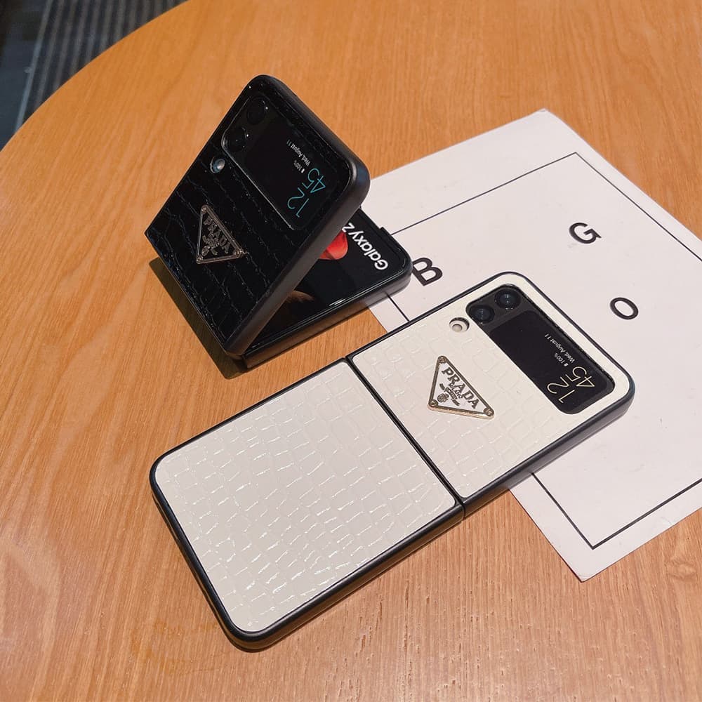 Prada Glossy Croc Triangle Logo Samsung Galaxy Z Flip Fold Case