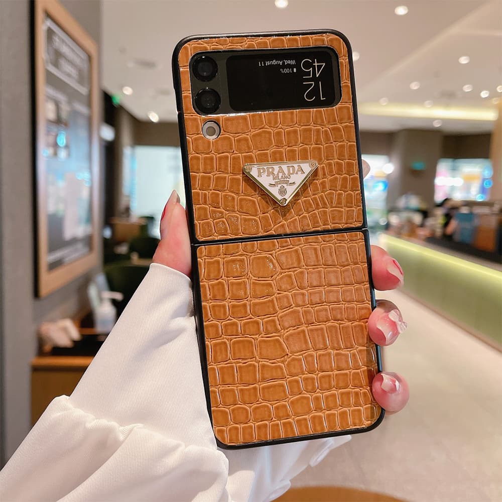 Prada Glossy Croc Triangle Logo Samsung Galaxy Z Flip Fold Case