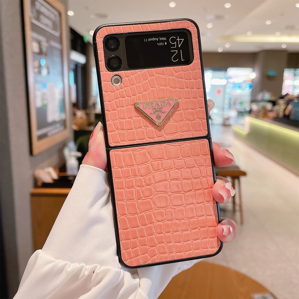 Prada Glossy Croc Triangle Logo Samsung Galaxy Z Flip Fold Case