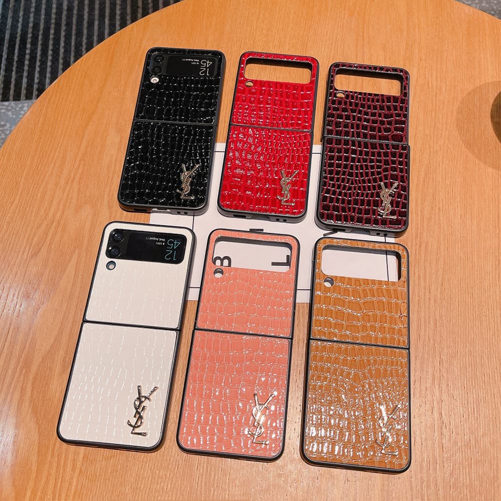 YSL Glossy Croc Logo Samsung Galaxy Z Flip Fold Case