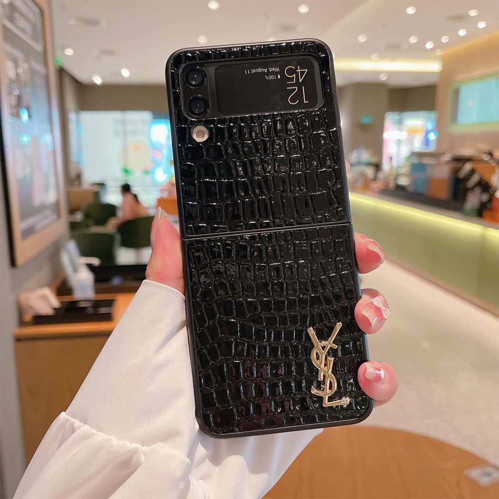 YSL Glossy Croc Logo Samsung Galaxy Z Flip Fold Case
