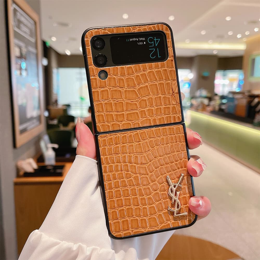YSL Glossy Croc Logo Samsung Galaxy Z Flip Fold Case