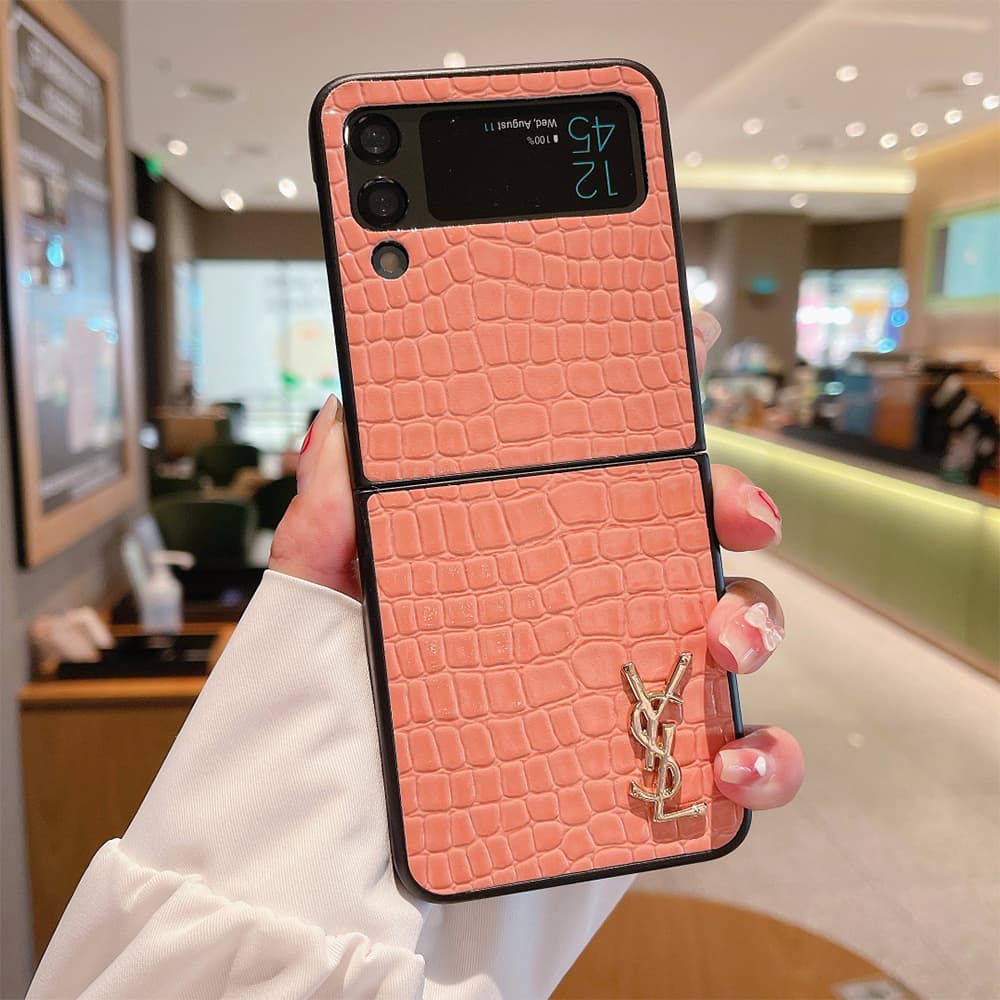 YSL Glossy Croc Logo Samsung Galaxy Z Flip Fold Case