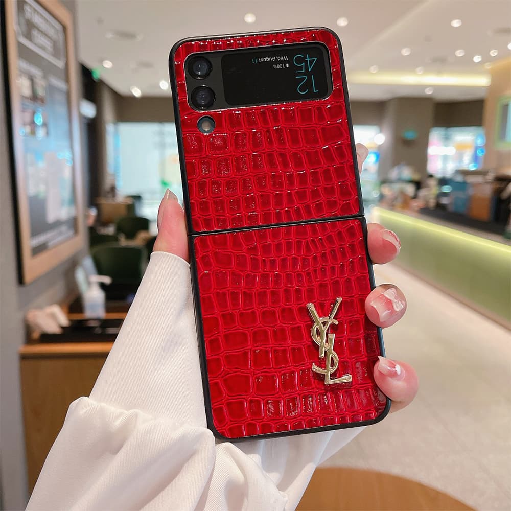 YSL Glossy Croc Logo Samsung Galaxy Z Flip Fold Case