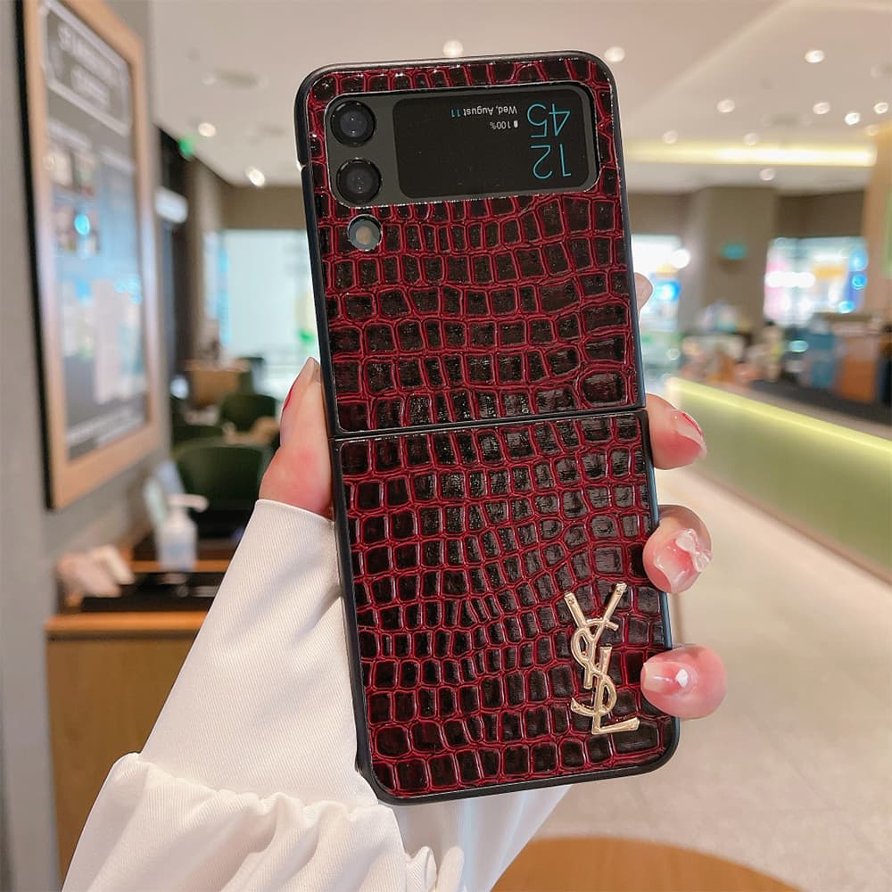 YSL Glossy Croc Logo Samsung Galaxy Z Flip Fold Case
