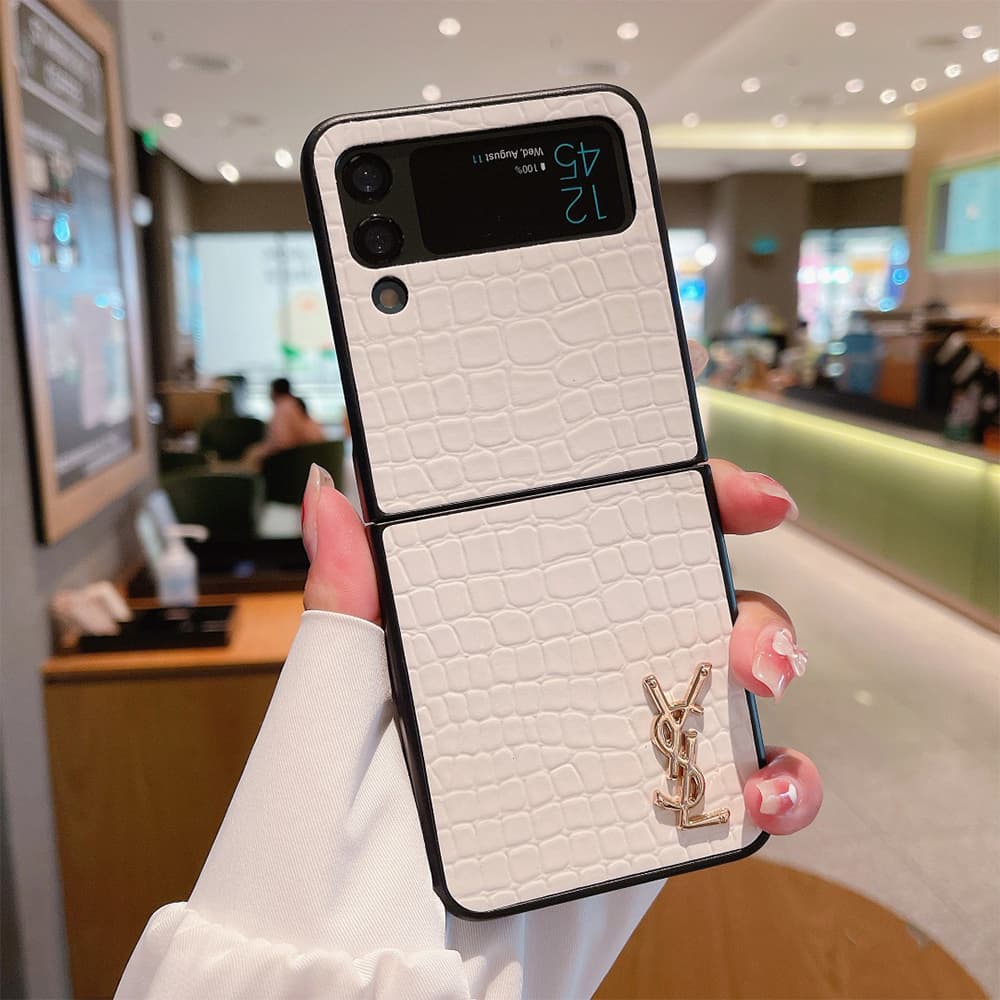 YSL Glossy Croc Logo Samsung Galaxy Z Flip Fold Case