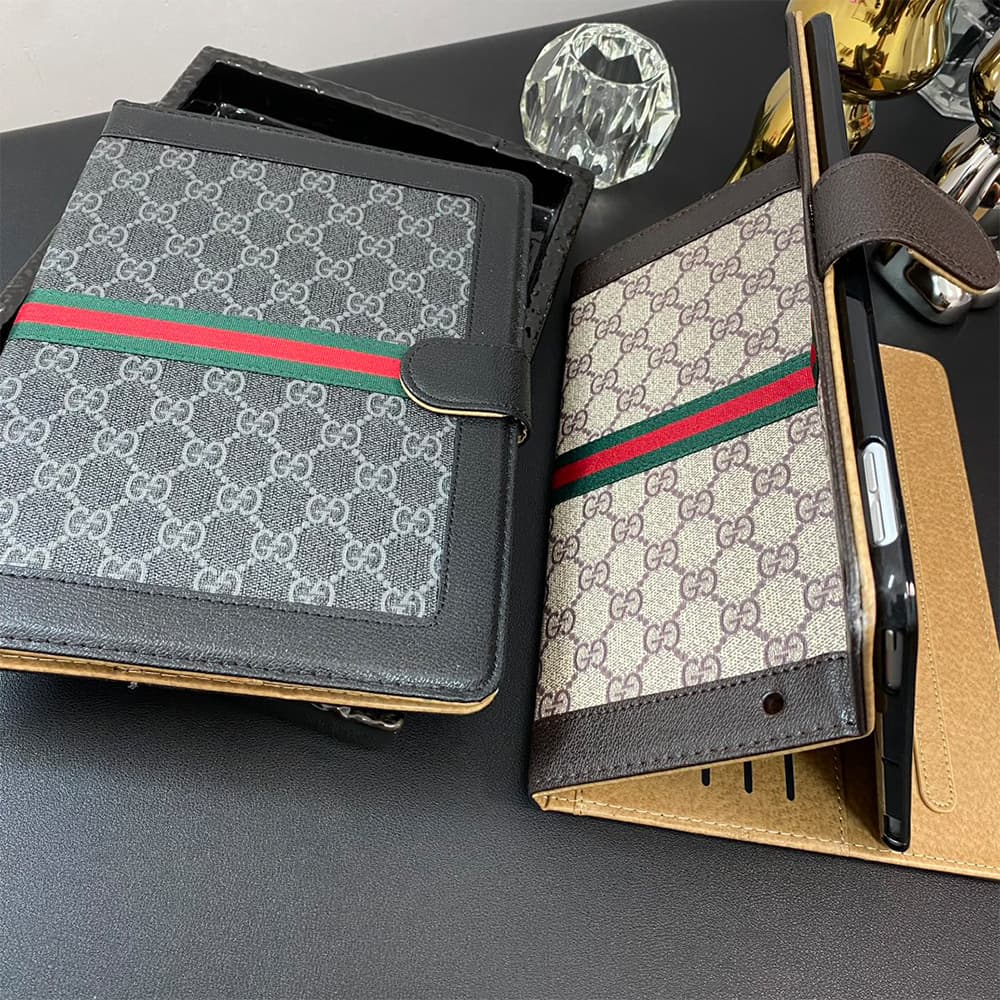 GUCCI Luxury iPad Case - GG Supreme with Red/Green Web & Card Slots (2018+ Models) GUCCI Luxury iPad Case - GG Supreme with Red/Green Web & Card Slots (2018+ Models)