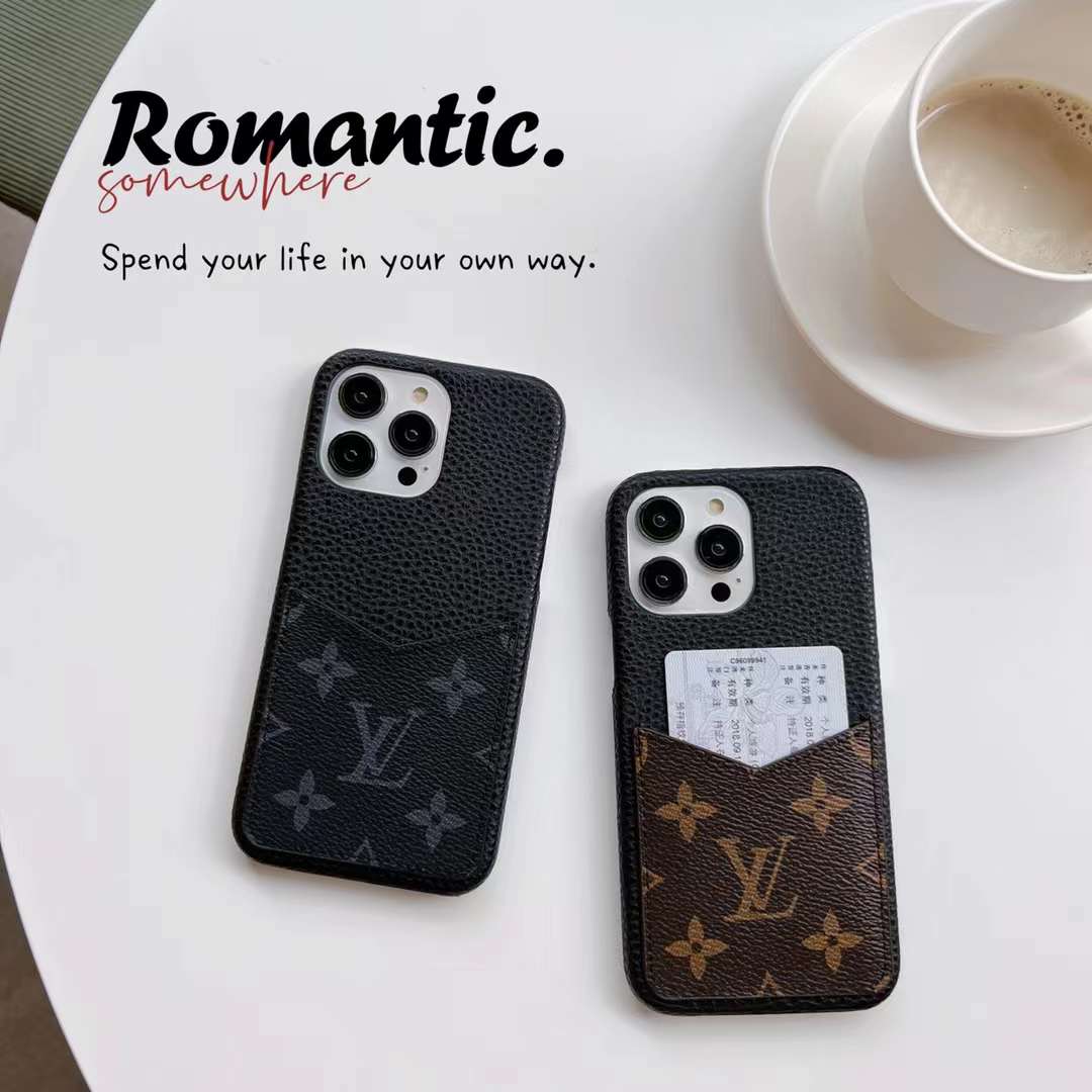 Luxury Louis Vuitton Inspired Phone Case for iPhone – Genuine Faux Leather with V-Card Slot