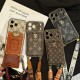 LV & Gucci Flip Card Holder & Crossbody Strap iPhone Case - Monogram Pattern