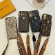 LV & Gucci Flip Card Holder & Crossbody Strap iPhone Case - Monogram Pattern