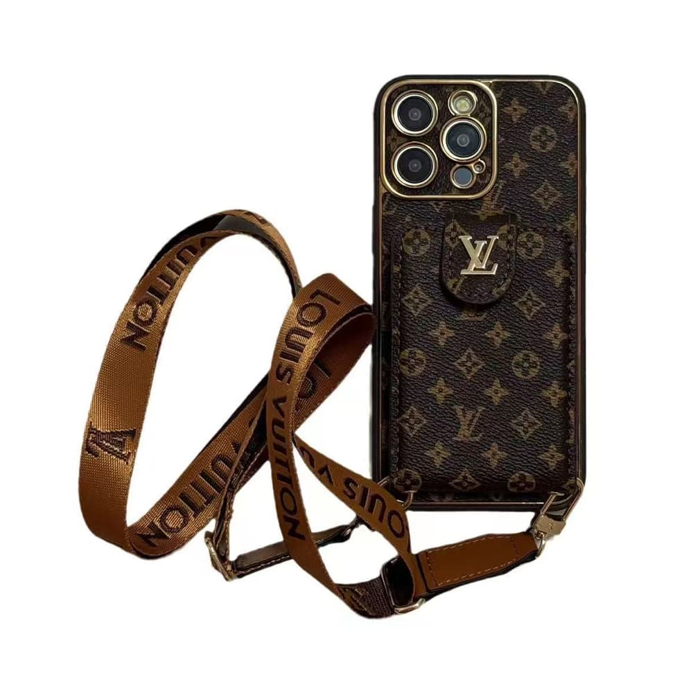 Designer Monogram iPhone Case Collection - LV/Gucci Luxury Cover with Card Holder & Detachable Lanyard