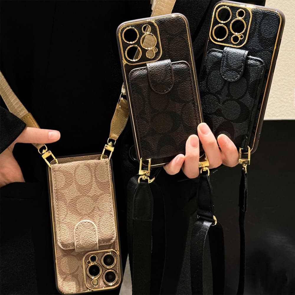 Coach Signature iPhone Case - Monogram Luxury Cover with Flip Wallet & Adjustable Lanyard