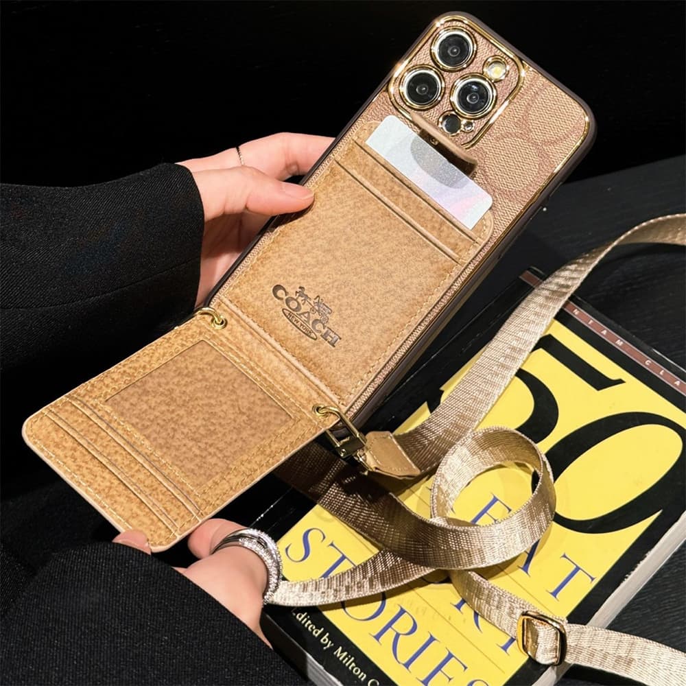 Coach Signature iPhone Case - Monogram Luxury Cover with Flip Wallet & Adjustable Lanyard Coach Signature iPhone Case - Monogram Luxury Cover with Flip Wallet & Adjustable Lanyard