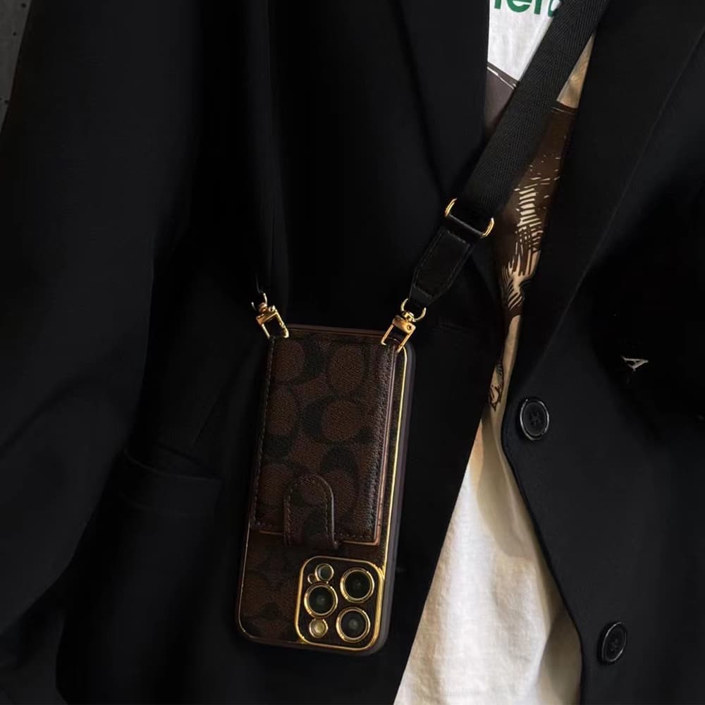 Coach Signature iPhone Case - Monogram Luxury Cover with Flip Wallet & Adjustable Lanyard Coach Signature iPhone Case - Monogram Luxury Cover with Flip Wallet & Adjustable Lanyard