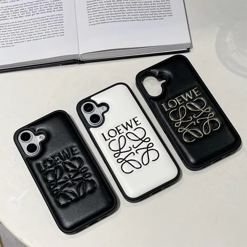LOEWE Minimalist iPhone Case - Embossed Logo Luxury Cover (Black/White)