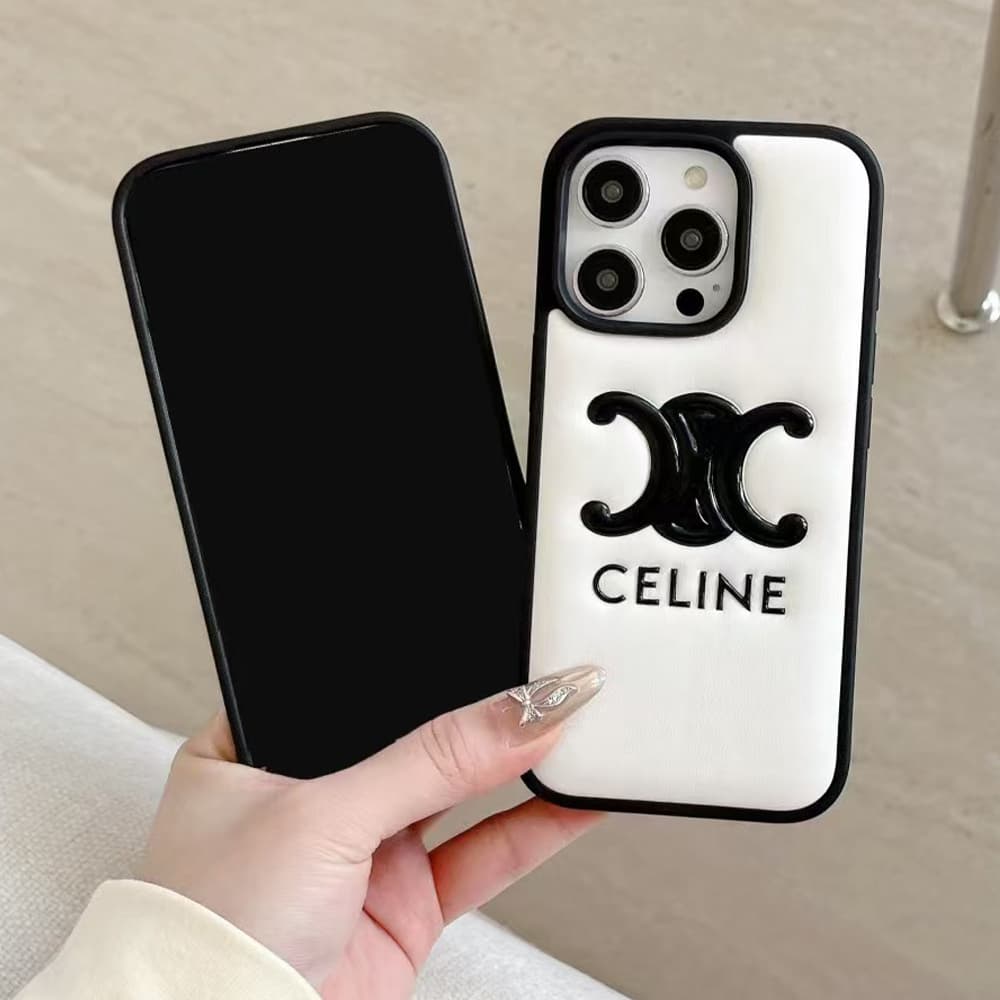 CELINE Minimalist iPhone Case - Double C Logo & Premium PU Leather (Black/White) CELINE Minimalist iPhone Case - Double C Logo & Premium PU Leather (Black/White)