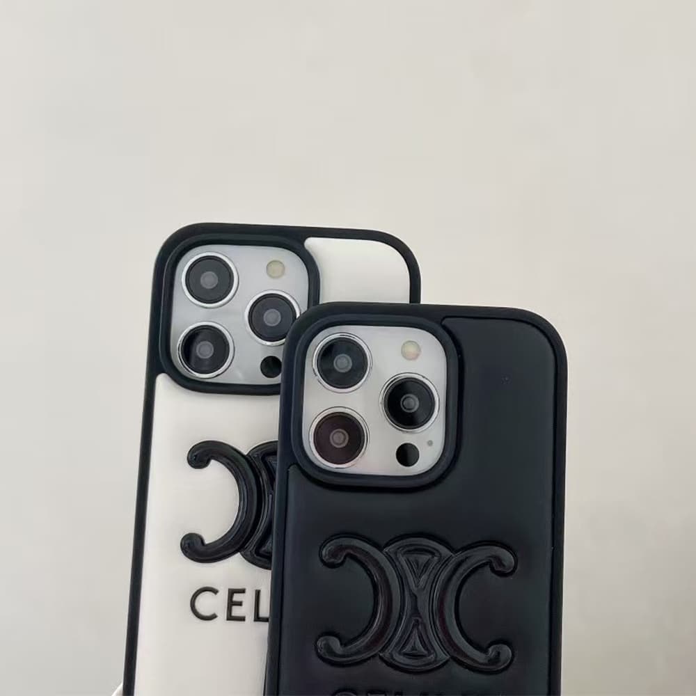 CELINE Minimalist iPhone Case - Double C Logo & Premium PU Leather (Black/White) CELINE Minimalist iPhone Case - Double C Logo & Premium PU Leather (Black/White)