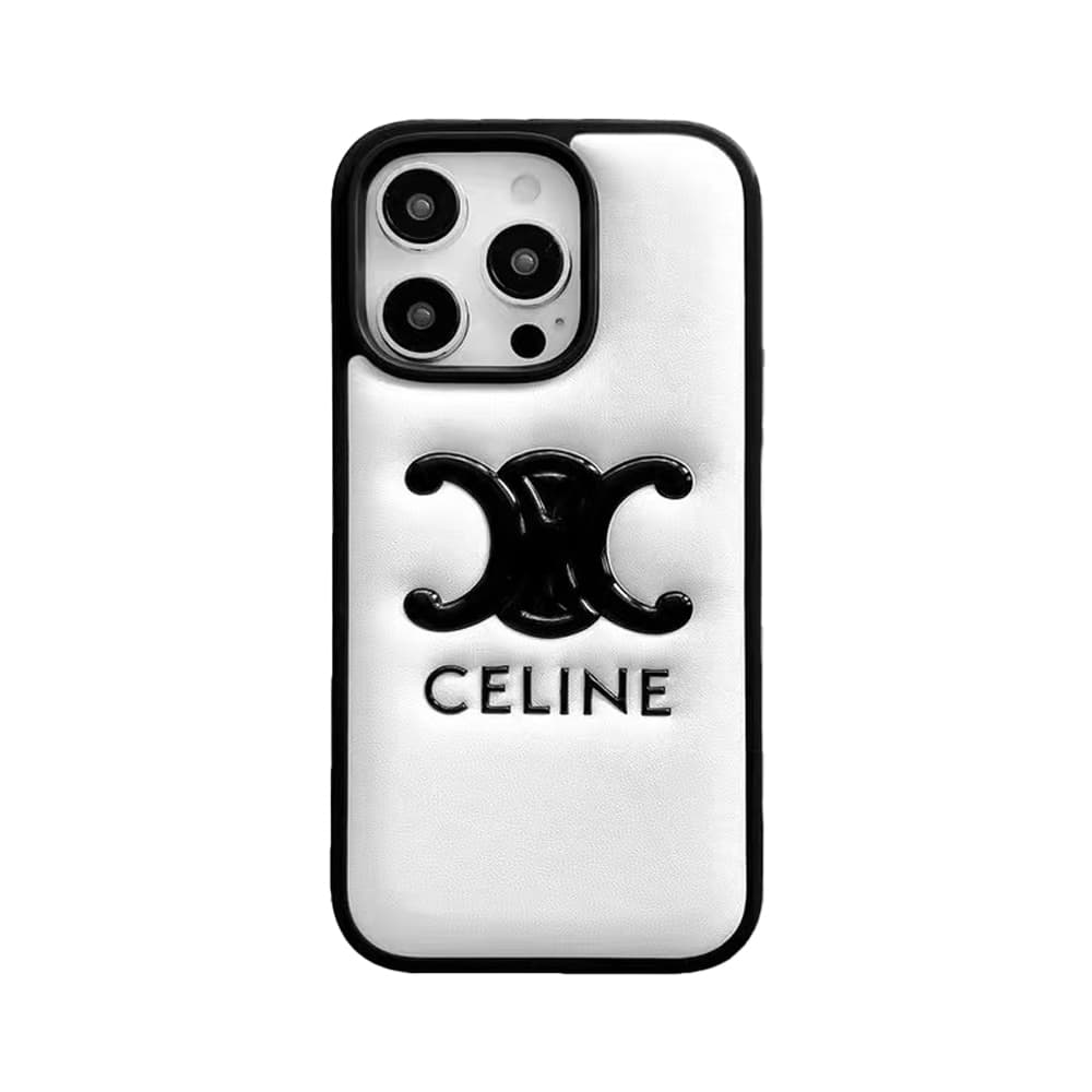 CELINE Minimalist iPhone Case - Double C Logo & Premium PU Leather (Black/White)