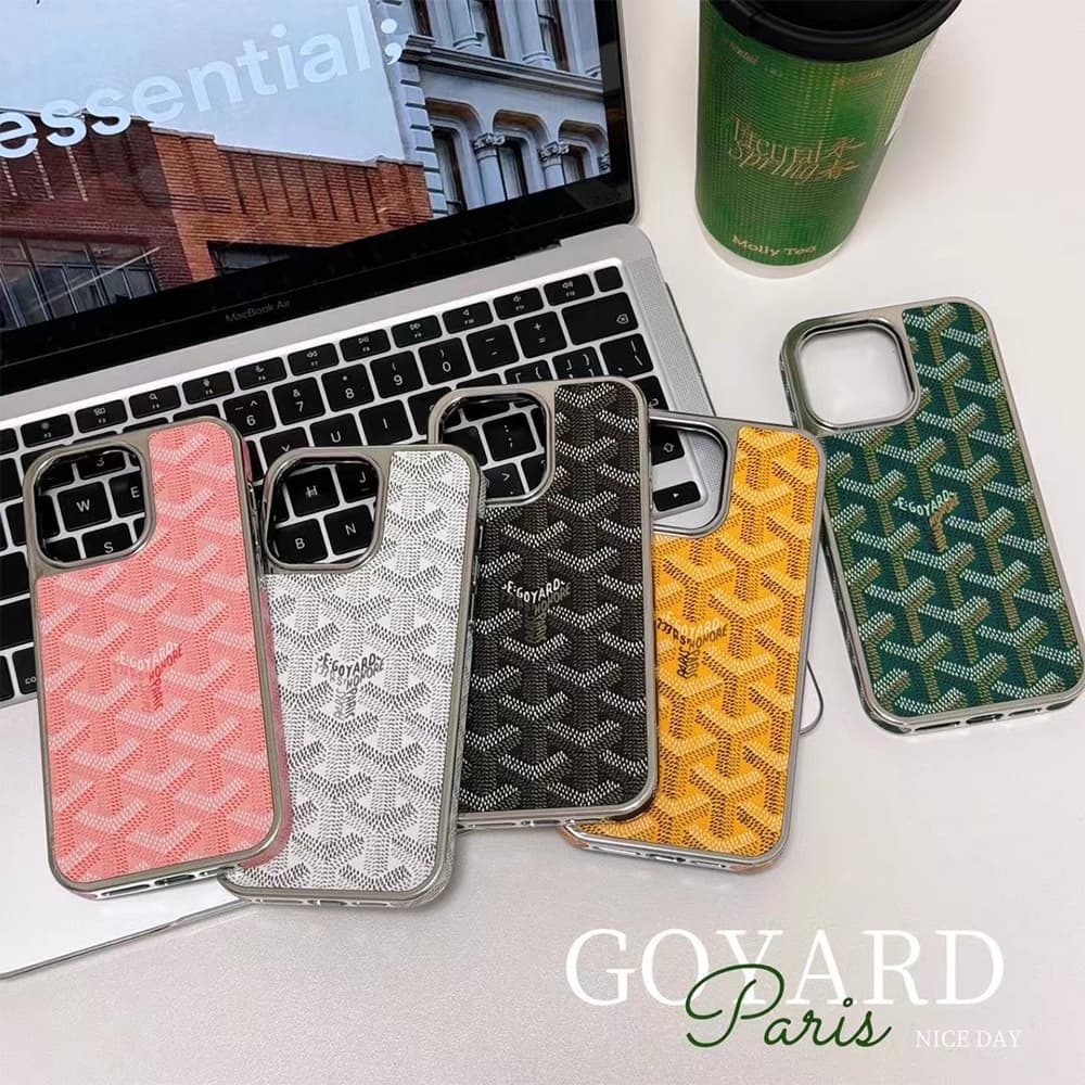 Goyard Luxury iPhone Case - Classic Chevron Design in 5 Colors (Pink/White/Black/Yellow/Green)