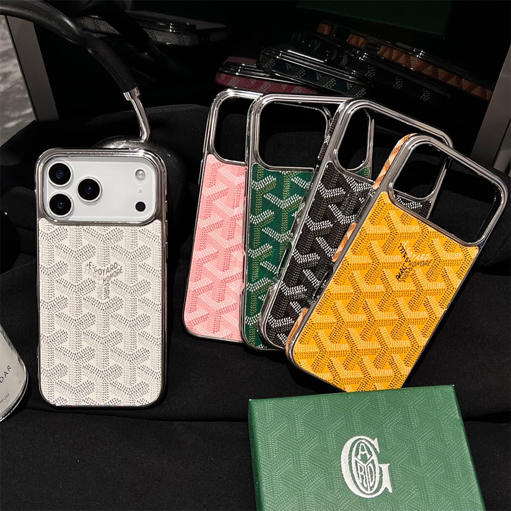 Goyard Y-Monogram Pattern with Silver Plated Frame iPhone Case