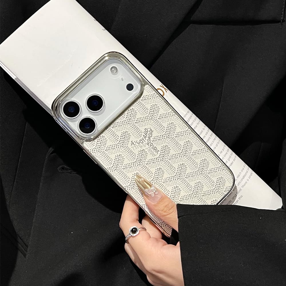 Goyard Y-Monogram Pattern with Silver Plated Frame iPhone Case